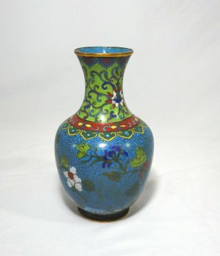Antique Chinese Cloisonné Vase Blue Teal Bronze Copper Drip Glass Gold Butterfly