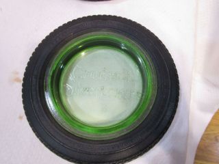 Vtg Goodrich Silvertowns Tire Ashtray Green Depression Glass Rubber Tire