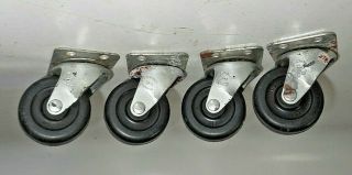 Set Of 4 Vintage Steele Casters With 2 " Rubber Wheels Marked 10 Bassick Usa 14