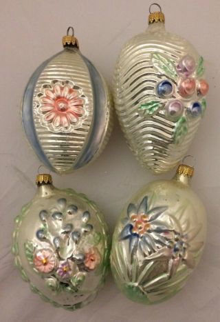 4 Vintage W Germany Krebs Blown Glass Christmas Ornaments: Different Egg Designs