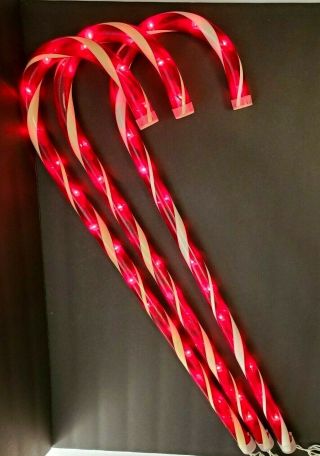 Vintage Plastic Candy Canes Light 3 Piece Set Connected Cord 27 " Tall Christmas