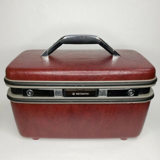Vintage Samsonite Silhouette Burgundy Red Hard Side Train Makeup Case W/ Mirror