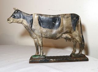 Large Antique Solid Heavy Hand Painted Cast Iron Figural Cow Doorstop Stop