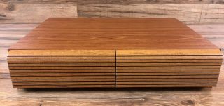 Vintage Wood Grain Audio Cassette Storage Box Holder Drawers Holds 40 Tapes