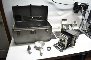Antique Graflex Speed Graphic Camera W/ Kodak Ektar 127mm 4.  7 Lens & Case