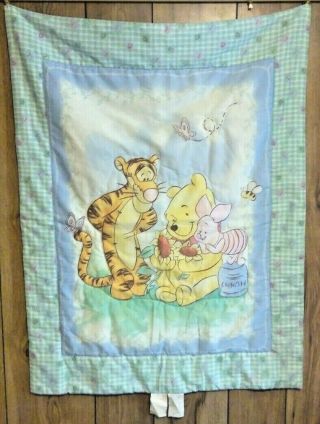 Vtg Winnie The Pooh Baby Blanket/quilt With Tigger,  Piglet,  And Sunflowers Euc
