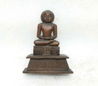 Antique Old Hand Carved Wooden Sculpture Statue Figure Jain God Buddha Mp