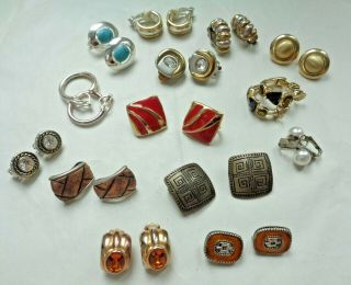 13 Pairs Vintage Assorted Gold Silver Tone Rhinestone Clip Earrings