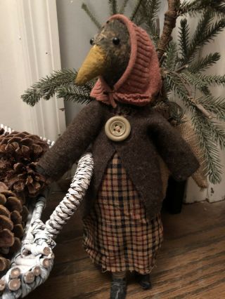 Primitive Handmade Little Ms Black Crow Doll Folk Art Doll Grungy Primitive Ooak