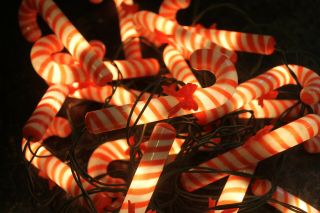 Vintage Candy Cane String Lights Over 12 Feet Long Candy Canes & Bows Unusual