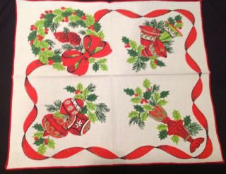 Vintage Mid Century Christmas Holiday Cloth Napkins Set Of 12 Ex