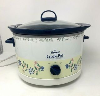 Vintage Rival 4 Quart Crock Pot Slow Cooker Flowers Leaves 3045 Made In Usa