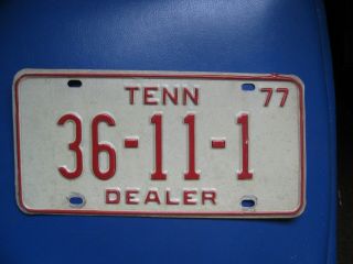 1977 Tennessee Dealer License Plate 36 - 11 - 1