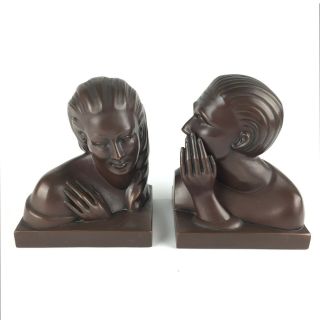 Bronze Art Deco Jennings Brothers Bookends— " The Whisper "