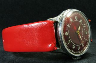 Victory POBEDA Vintage 1957 Soviet Post - WWII Deco Red Wristwatch Anti - shock 3