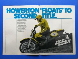 Vintage 1981 Suzuki Rm - 250 Motorcycle Kent Howerton 2 Page Motocross Ad