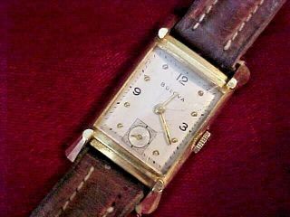 Vintage Deco Bulova 7ak 21 Jewel 14k Solid Gold Wristwatch - Runs