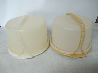 2 Large Vintage Tupperware Cake Carrier Holder w/ Handle 2