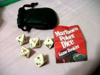 Vintage Marlboro Poker Dice Game In Leather Pouch With Instructions