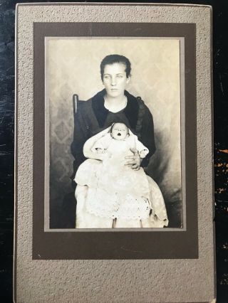 Unusual Post Mortem Cabinet Card Child & Mother Antique Photo Sad & Morbid