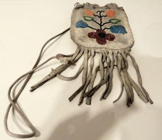 Antique Hand Stitched Native American Indian Beaded Medicine Or Tobacco Bag