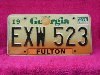 Exw 523 = 1996 Fulton County Georgia Peach License Plate $4.  00 Us