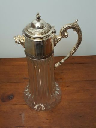 Vintage Crystal Glass,  Silver Plate Jug/carafe/pitcher 14 
