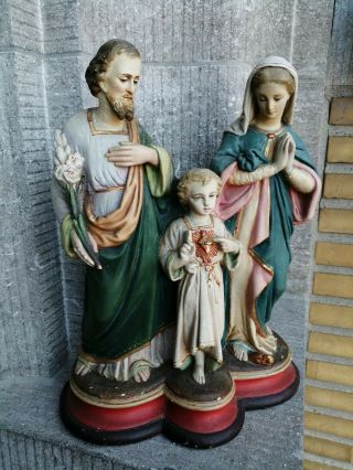 Antique Plaster Chalkware Holy Family Saint Joseph Jesus Mary Statue Figurine -