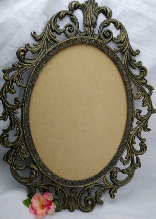 Vtg Metal Ornate Oval Picture Frame Felt Back No Glass 13x10 Inches