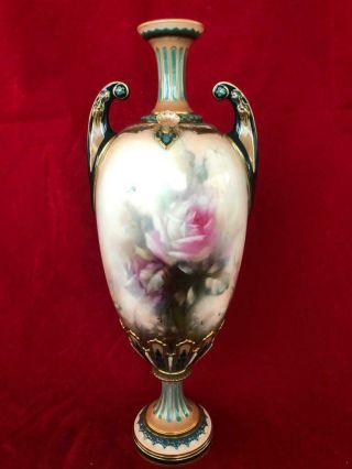 Good Antique Royal Worcester Hadley Roses Hand Painted Vase.  C1905.