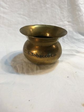 Vintage Small Brass Spittoon Cuspidor Us Tobacco Co 3 - 1/4” Spitoon Key/coin Tray