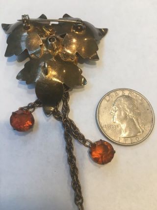 Vintage Sterling Silver Flower With Three Hanging Orange Stones Pin Brooch 2