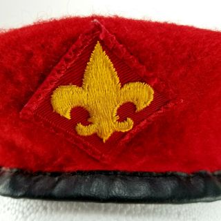 Vintage Official Bsa Boy Scouts America Red 100 Wool Beret Hat Medium 6 7/8 - 7