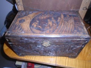 Antique/vintage Carved Camphor Wood,  Table - Top Box