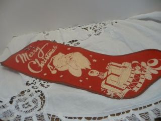Vintage Red Fannel Felt Christmas Stocking Stenciled Merry Christmas