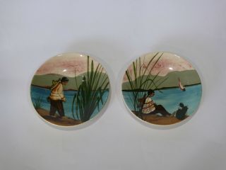Vintage Pair Martin Boyd Pottery Hand Painted Wall Plates