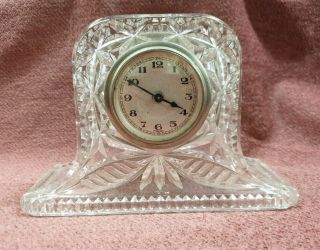VINTAGE CRYSTAL OR CUT GLASS WIND UP TABLE OR MANTLE CLOCK FOREIGN NOT 2