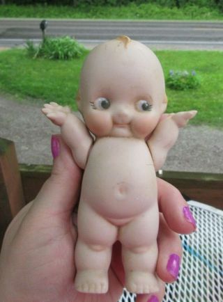 Vintage Adorable Kewpie Doll All Bisque 5 1/2 " W Blue Wings