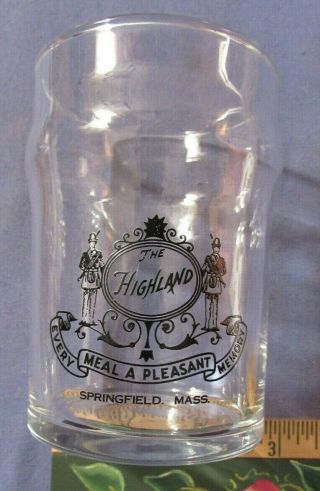Vintage The Highland Restaurant Springfield Ma Advertising Glass