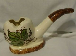 Vtg Ceramic Pipe Ashtray Hand Painted By The Cash Family Usa Pottery Figural