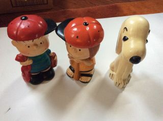 Vintage 1972 Peanuts Snoopy Peppermint Patty & Linus Ceramic Coin Banks Baseball