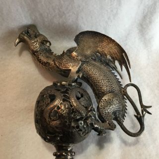 Fine Antique Figural Chinese Dragon Silver Incense Burner 2
