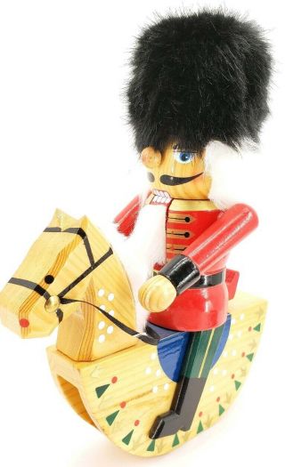 Vintage Handcrafted Christmas Wood Nutcracker Soldier Riding Rocking Horse 10 "