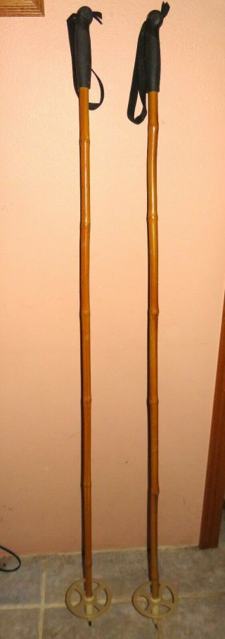 Vintage Bamboo Ski Poles 55 " Total Length Cabin Decoration
