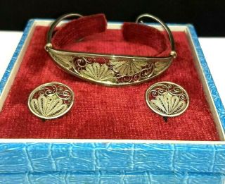 Vintage Sterling Silver Filigree Bracelet & Earrings Set