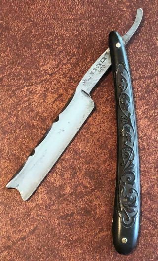 Old Antique H Boker & Co Straight Razor 5/8 " Worked Spine Fancy Handle