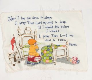 Childrens Bedtime Prayer Vtg Embroidery Praying Child Completewall Art No Framed