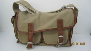 Vintage Tan Cotton Canvas Camera Bag W/ Removable Snap In Lens Pouch 14x8x8