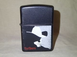 1994? Zippo Lighter - Black Matte Crackle Finished Shaded Tri Color Marlboro Man