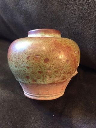 Antique Asian Chinese Green & Brown Glazed Pottery Ship Wreck Vase